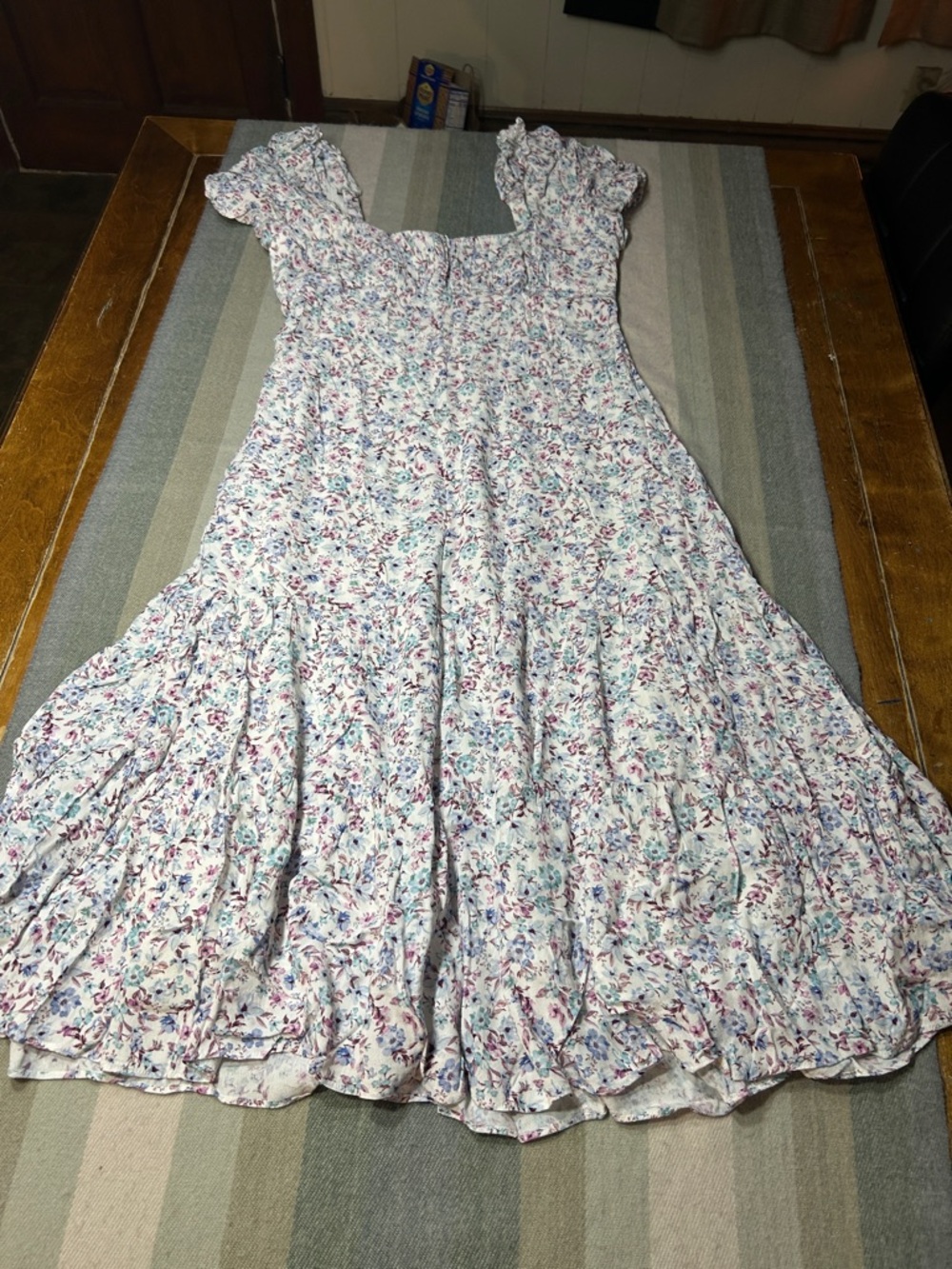 Ever New Melbourne White Dress with Pink and Blue Floral Print- Puff sleeves